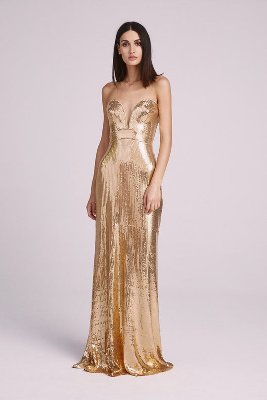 Tadashi Shoji - Sequined Deep Sweetheart Sheath Dress In Gold