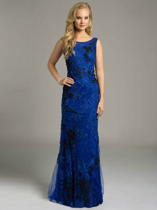 Lara Dresses - Stunning Fully Embroidered Evening Gown 33243 In Blue and Black