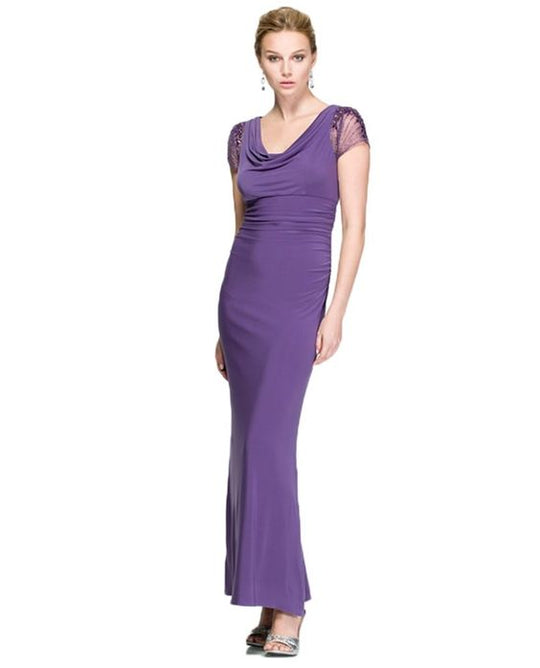 Emma Street - ES520 Cowl Neckline Jersey Evening Dress in Purple