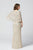 Primavera Couture - 3367 Beaded V-Neck Shawl Evening Dress In Neutral and Silver