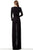 Jovani - 1708 Long Sleeve Deep V-neck Sheath Dress With Slit In Black and Pink