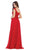 May Queen - MQ1602 V Neck Lace Applique Chiffon Long Formal Dress In Red