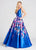 Ellie Wilde - EW118006 Ornate Plunging V-Neck Floral Mikado Ballgown In Blue and Floral