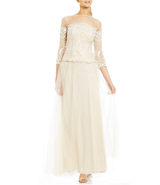 Cachet - 58542 Quarter Sleeve Embroidered Popover Dress In Neutral