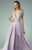 Beside Couture - BC1240 Ruched Plunging Lace Evening Gown in Purple