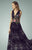 Beside Couture - BC1241 Illusion Plunging Ruched Floral Dress in Black and Pink