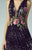 Beside Couture - BC1241 Illusion Plunging Ruched Floral Dress in Black and Pink