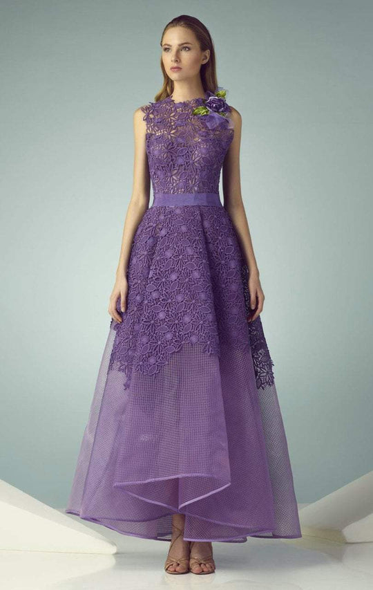 Beside Couture - BC1242 Floral Applique Jewel A Line Dress in Purple