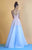 Beside Couture - BC1244 Floral Applique V Neck A Line Dress in Blue and Pink