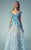Beside Couture - BC1245 Lace Floral V Neck Cap Sleeves Dress in Blue