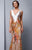Beside Couture by Gemy - BC1316 Vine Like Embellished Fitted Plunging Gown in Orange and Brown