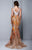 Beside Couture by Gemy - BC1316 Vine Like Embellished Fitted Plunging Gown in Orange and Brown