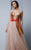 Beside Couture by Gemy - BC1317 Embroidered Ruched A-Line Evening Gown in Neutral and Orange