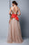 Beside Couture by Gemy - BC1317 Embroidered Ruched A-Line Evening Gown in Neutral and Orange
