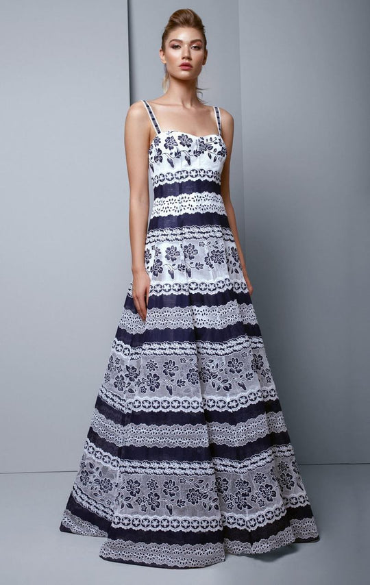 Beside Couture by Gemy - BC1344 Two Tone Lace Semi-Sweetheart Dress in Blue