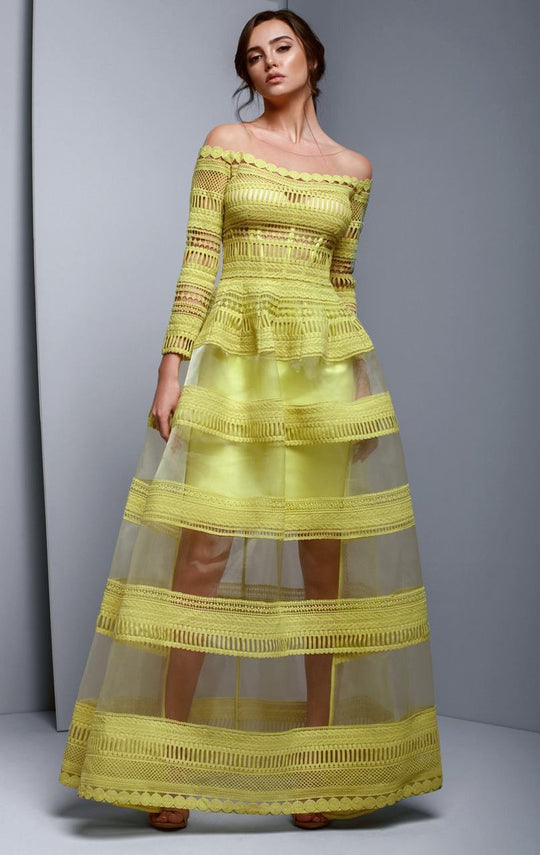 Beside Couture by Gemy - BC1358 Embroidered Long Sleeve A-line Dress in Green