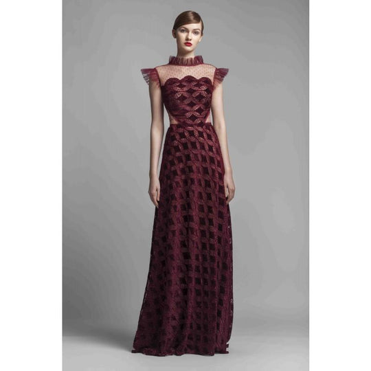 Beside Couture by Gemy - BC1390 Illusion High Neck A-Line Evening Gown In Red