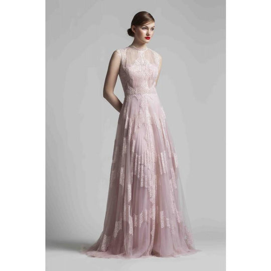 Beside Couture by Gemy - BC1402 Sleeveless Lace Tulle A-line Dress in Pink