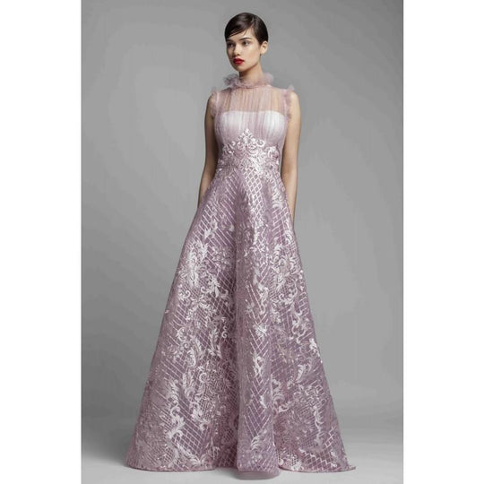 Beside Couture by Gemy - BC1403 Embroidered Tulle A-line Dress in Pink