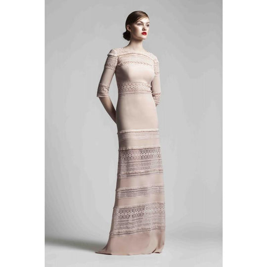 Beside Couture by Gemy - BC1404 Embroidered Bateau Fitted Dress in Pink