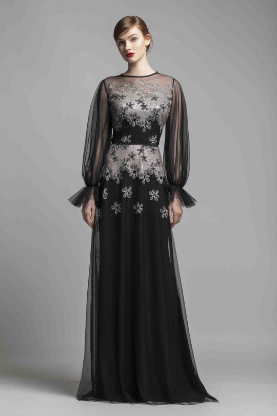 Beside Couture by Gemy - BC1411 Sequin and Embroidered Tulle Dress in Black and Silver