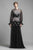 Beside Couture by Gemy - Illusion Long Sleeve Floral Ebroidered Tulle Dress In Black and Silver