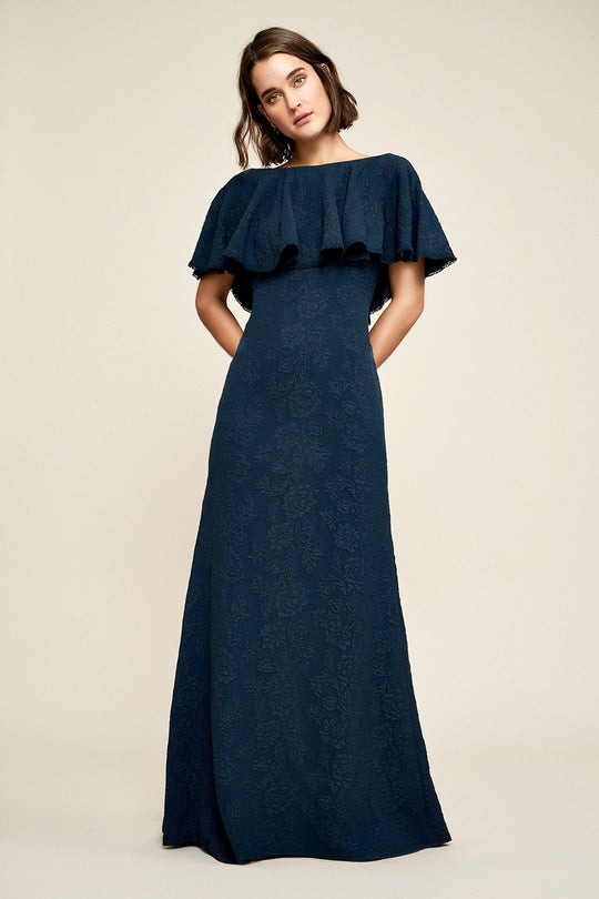 Tadashi Shoji - Ruffled Off-Shoulder Evening Dress In Blue