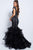 Embellished Wide V-neck Tiered Mermaid Dress JVN55878 In Black
