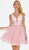Ashley Lauren - 4180 Deep V-neck Glitter Tulle A-line Dress In Pink