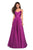 La Femme - 27226 Pleated V-neck Satin A-line Dress In Pink