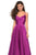 La Femme - 27226 Pleated V-neck Satin A-line Dress In Pink