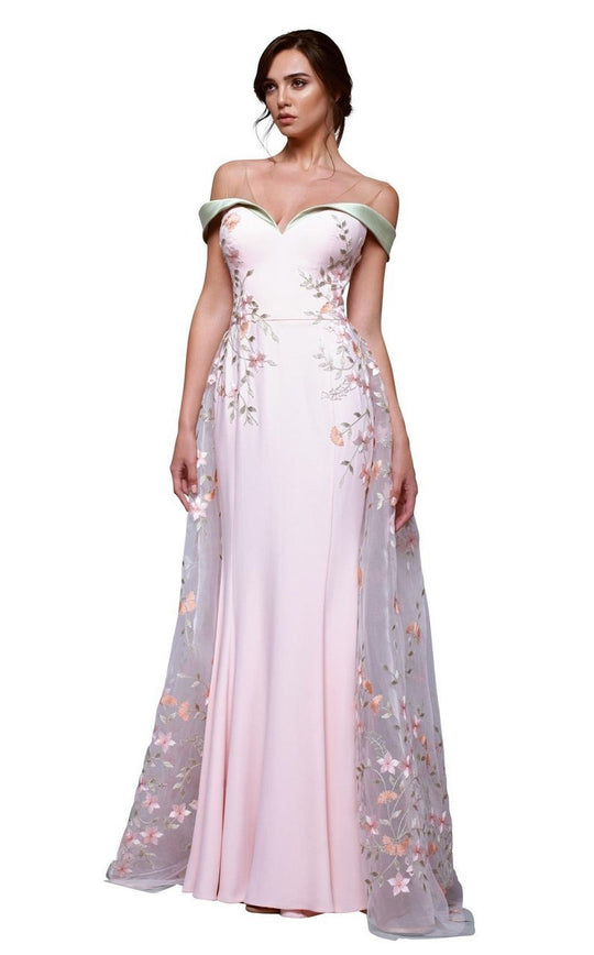 Beside Couture by Gemy - BC1307 Floral Embellished Gown with Overskirt in Pink, Floral
