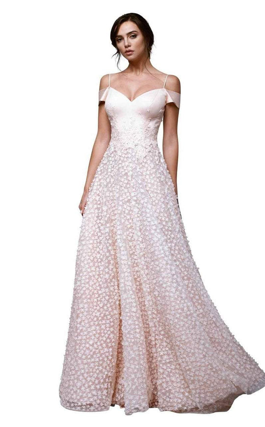 Beside Couture by Gemy - BC1308 Off Shoulder Floral Embellished Gown in Pink, Floral