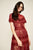 Tadashi Shoji - Lace Gathered Jewel A-Line Dress In Red and Neutral