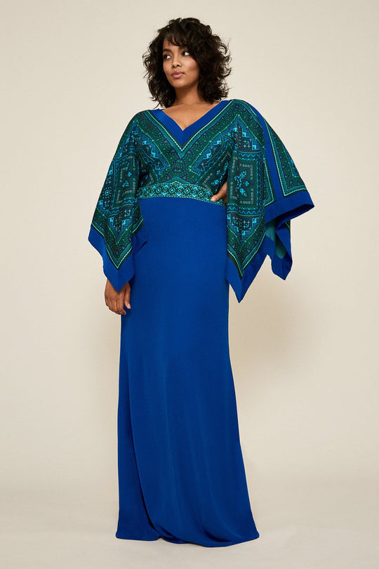 Tadashi Shoji - Two Tone Printed V-neck Sheath Dress In Green and Blue