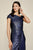 Tadashi Shoji - Embellished Asymmetric Neck Sheath Dress In Blue