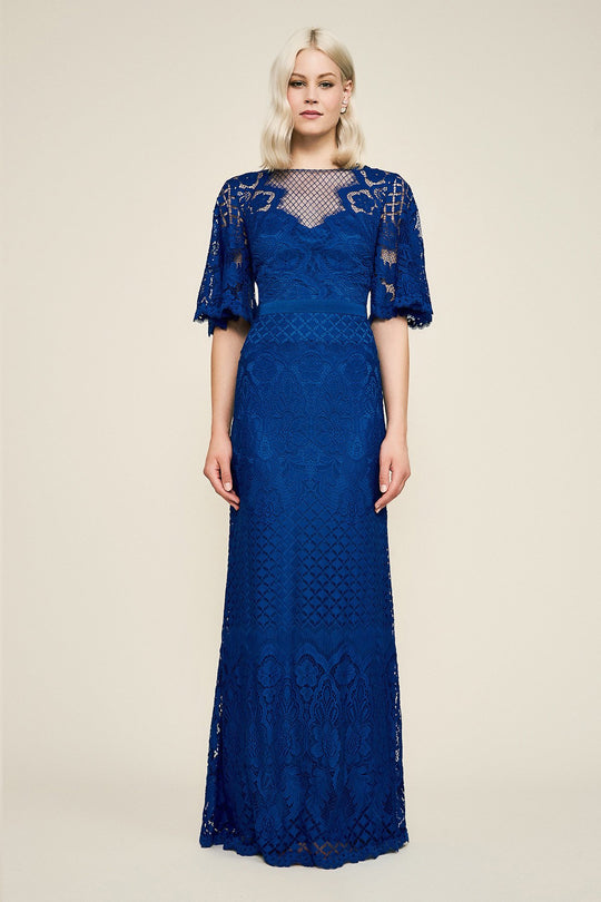 Tadashi Shoji - Lace V-neck Sheath Dress In Blue