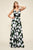 Tadashi Shoji - Floral Print Lace Plunging V-neck A-line Dress In Black and White