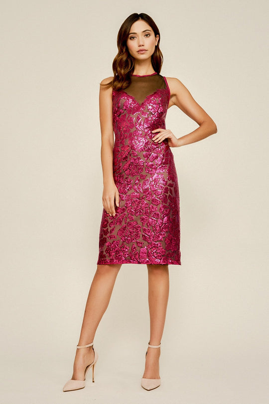 Tadashi Shoji - Valentina Sleeveless Sequined Fitted Dress In Pink and Black