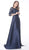 Jovani - 61170 Embellished Quarter Length Sleeve A-line Dress In Blue