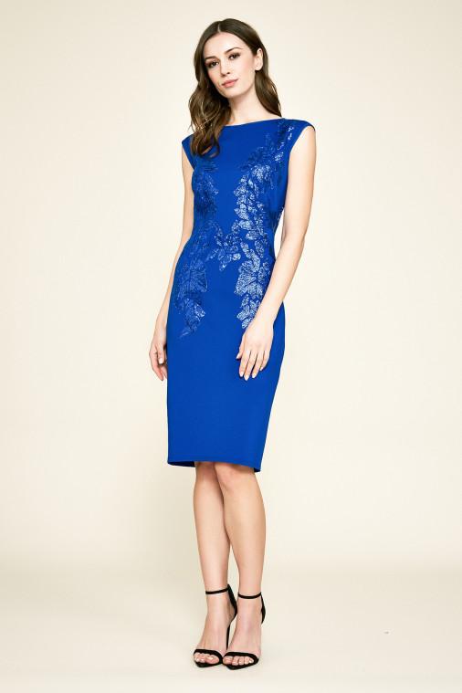 Tadashi Shoji - Sacco Sleeveless Sequin & Neoprene Dress - Petite In Blue
