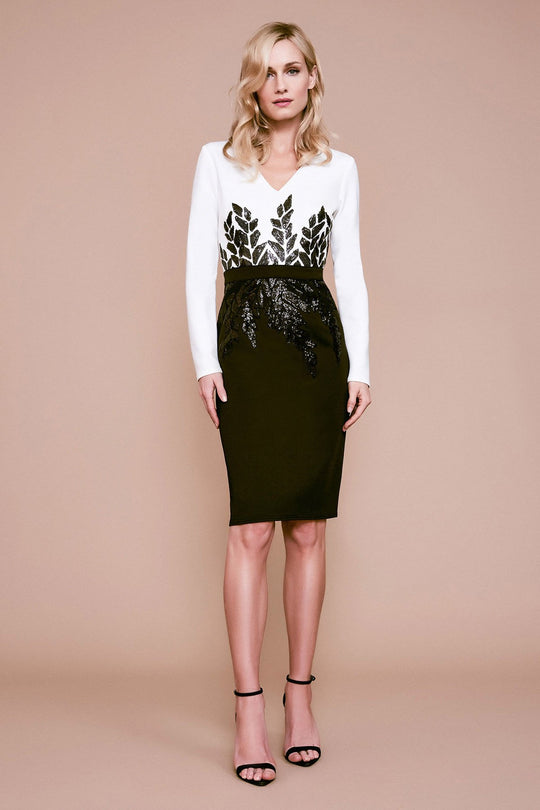 Tadashi Shoji - Birch Neoprene Sequin Dress In White and Black