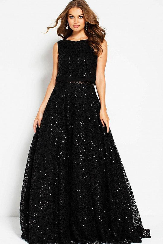 48899 Sequined Lace Bateau A-line Gown