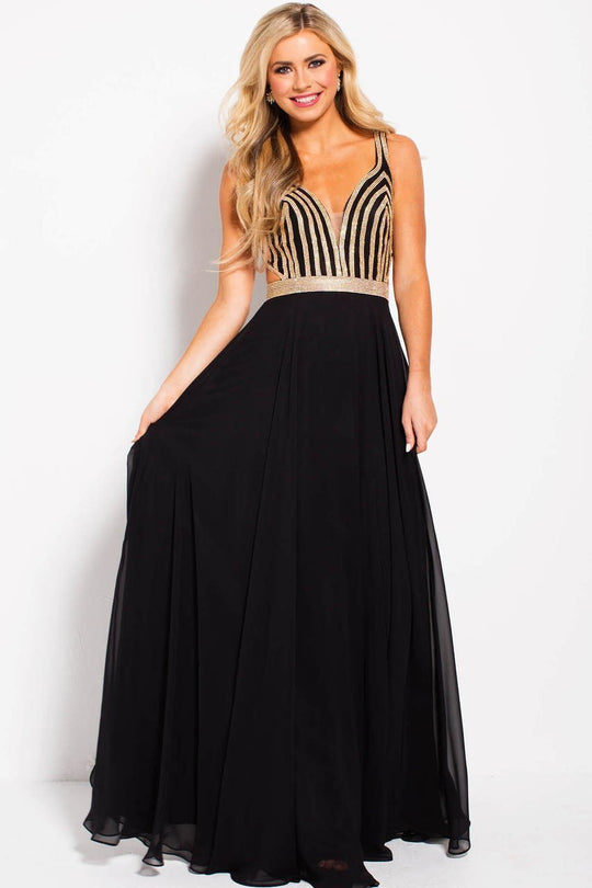 JVN59048 Plunging V-Neck Embellished Cutout Gown