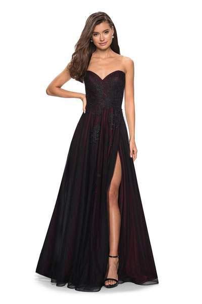 La Femme - 27774 Two Tone Embellished Tulle Ballgown In Black and Red