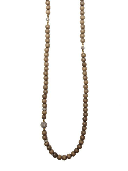 African Wood Bead Diamond Necklace
