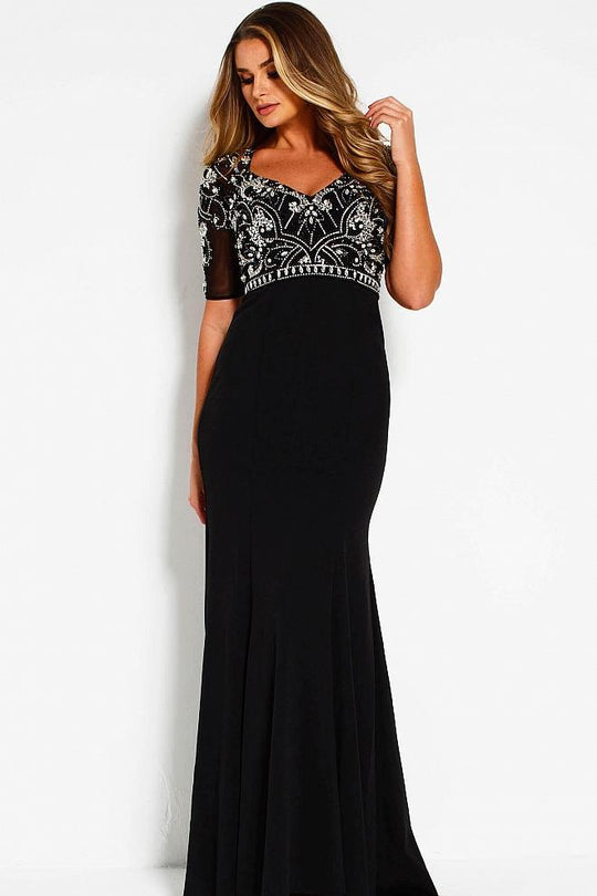 53134 Beaded V-neck Short Sleeve Sheath Dress