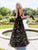 Clarisse - Plunging V-Neck Floral Tulle A-Line Gown 3565 In Black and Multi-Color