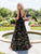 Clarisse - 3565 Plunging V-Neck Floral Tulle A-Line Gown in Black and Multi-Color