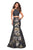La Femme - 27083 Two Piece Halter Jacquard Mermaid Dress In Black and Gold